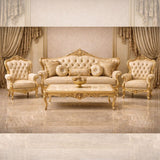 Royal Classic Gold Sofa Set (3+1+1) – European Palace-Style Hand-Carved Living Room Furniture