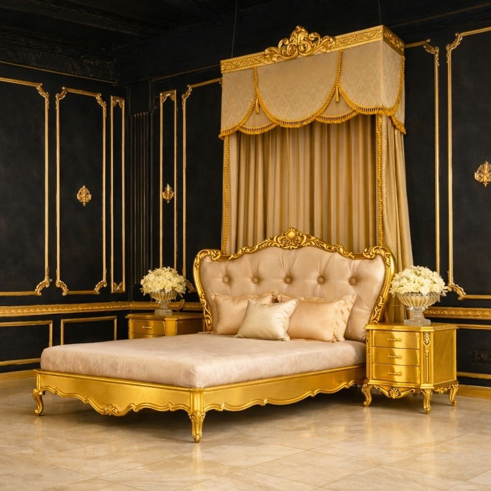 Luxury Royal King Size Bedroom Furniture Set – Bed with Side Tables & Dressing Table