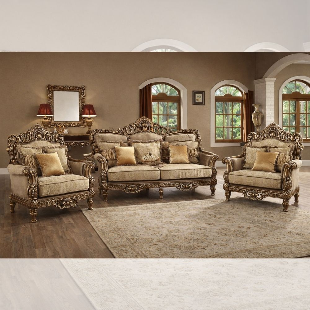 Luxury Royal Wooden Sofa Set (3+1+1) – Hand-Carved European Style Living Room Furniture