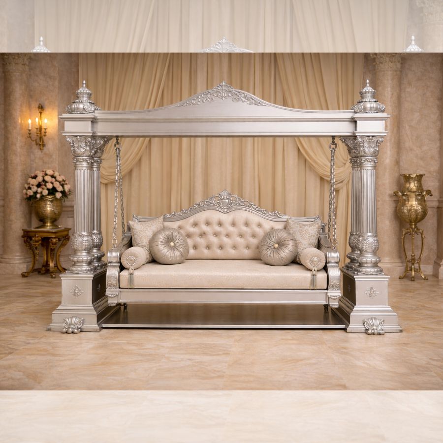Luxury Silver Carved Swing Jhula | Royal Designer Antique Jhula