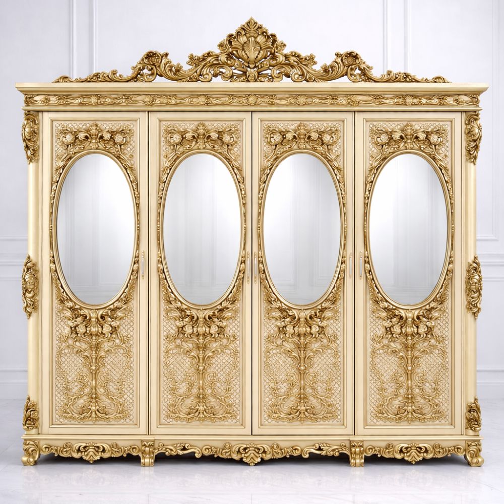 Royal Gold Luxury Designer Wardrobe | Italian Carving Wooden Almirah