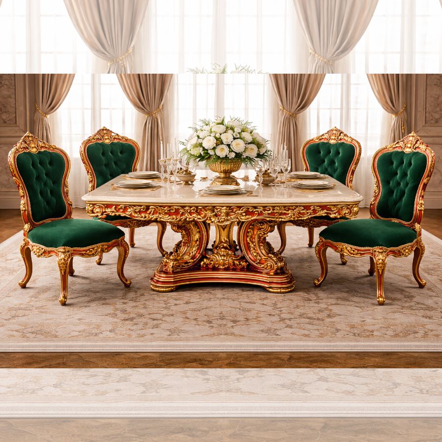 Antique 6 Seater Dining Table – Royal Hand-Carved Luxury Dining Set