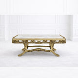 Luxury Antique Gold Carved Center Table with Marble Top