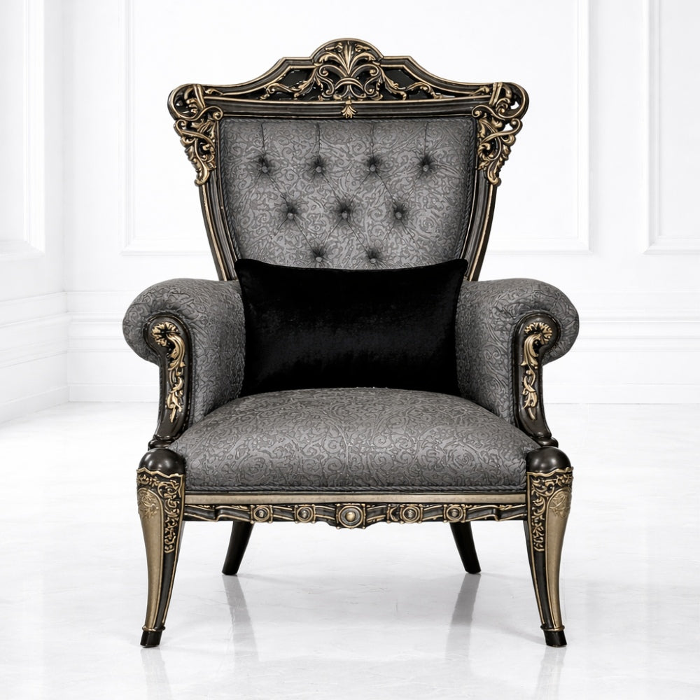 Luxury Royal Carved Accent Chair – Premium Classic Upholstered Armchair