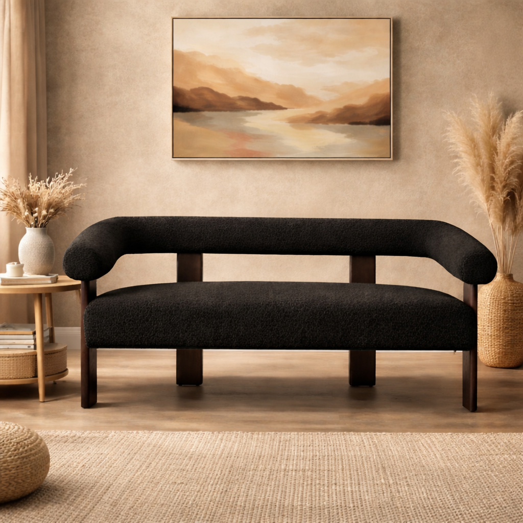 Luxury Teak Wood Bouclé Sofa Set – 2 Seater & 3 Seater Modern Designer Couch