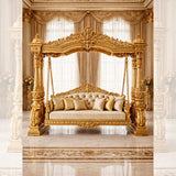 Luxury Golden Carved Swing Jhula | Royal Antique Designer Gold Jhula for Living Room