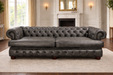 Premium 3 Seater Leather Sofa with Solid Teak Wood Frame – Luxury Chesterfield Design