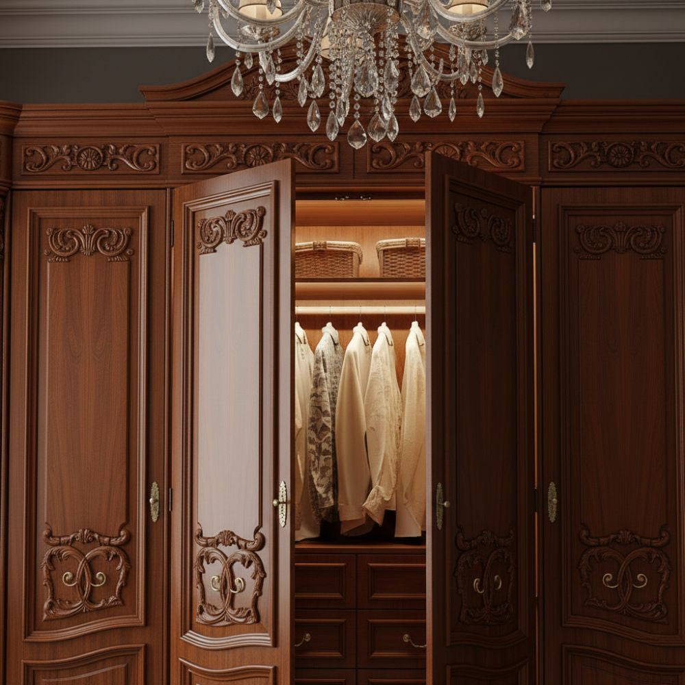Luxury Classic Solid Wood Wardrobe with Royal Carving