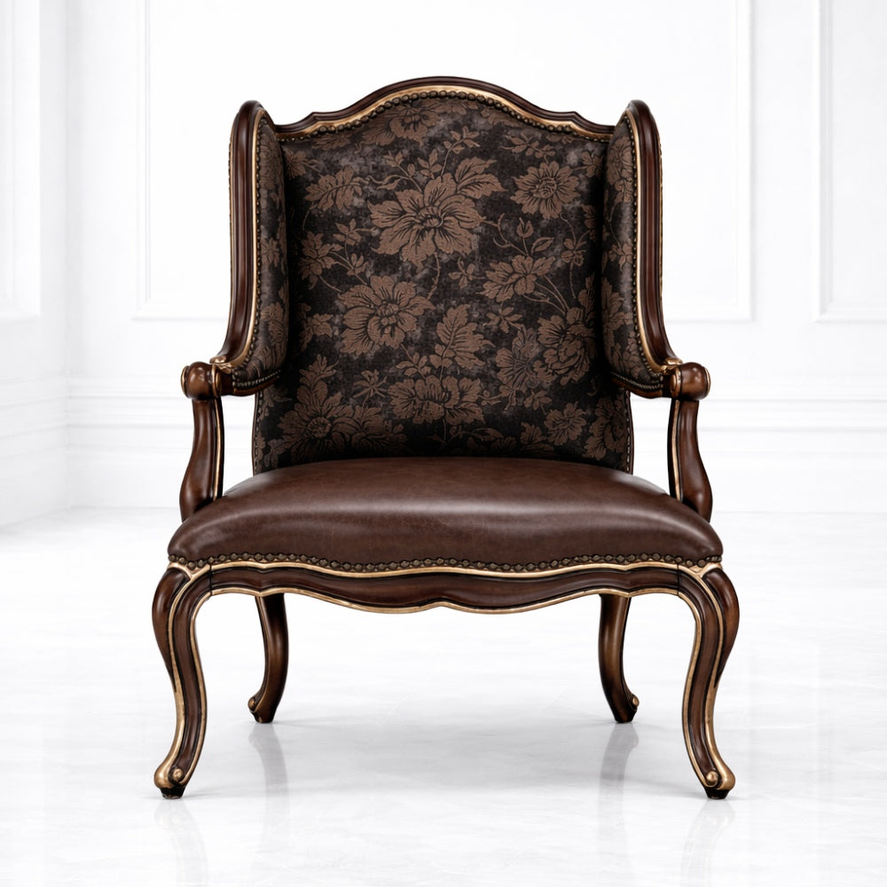 Luxury Classic Wingback Accent Chair – Antique Wooden Lounge Chair