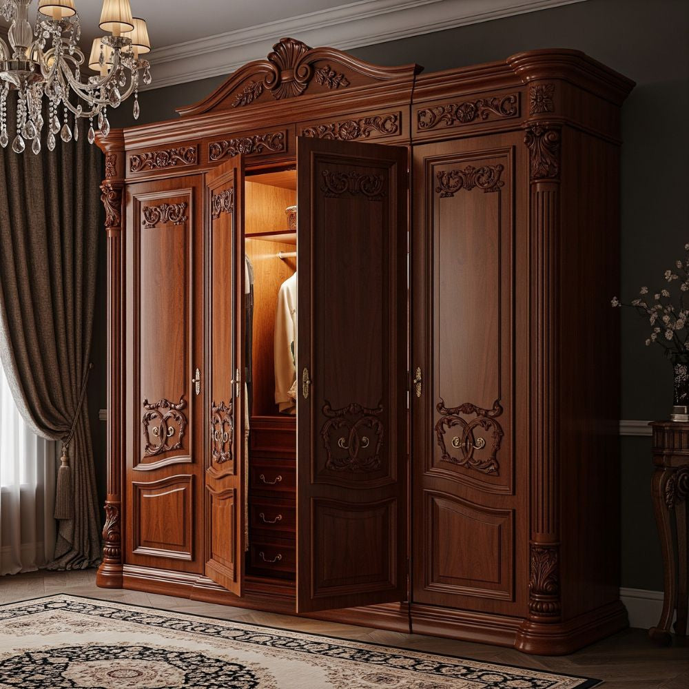 Luxury Classic Solid Wood Wardrobe with Royal Carving