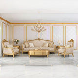 Luxury Classic Gold Sofa Set (3+1+1) – Royal European Hand-Carved Living Room Furniture