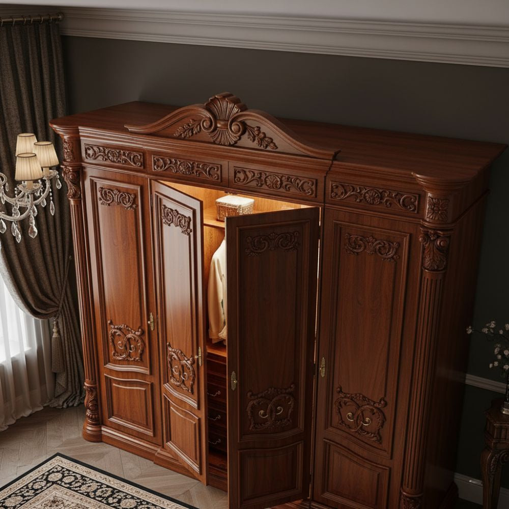 Luxury Classic Solid Wood Wardrobe with Royal Carving