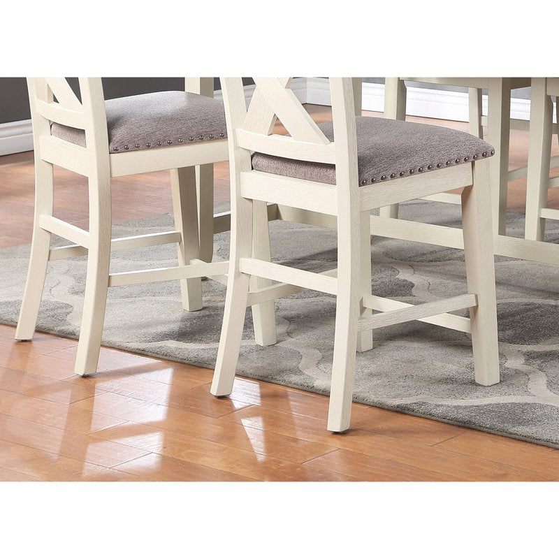 Upholstered stool dining set in teak wood