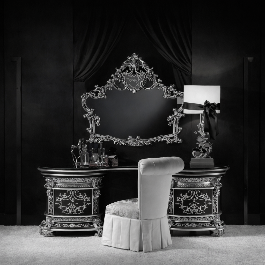 Luxury Antique King Size Bed Set with Dressing Table & Side Tables – Solid Teak Wood