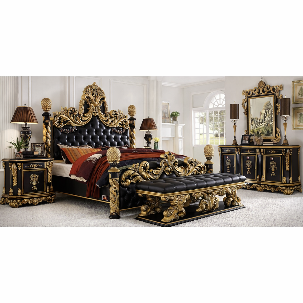 Luxury Royal King Size Bedroom Furniture Set – Premium Antique Style Complete Set