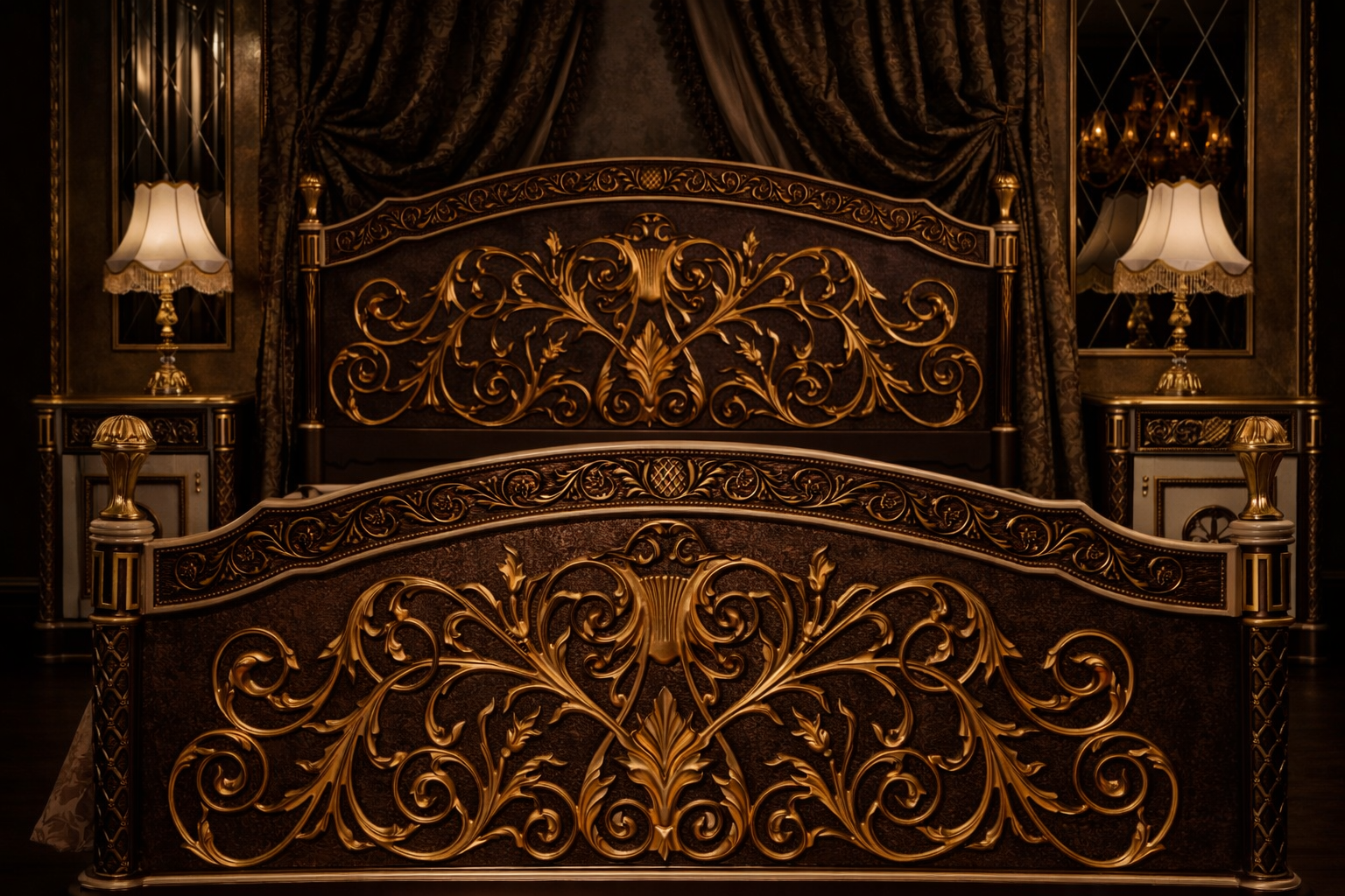 Luxury Royal King Size Bedroom Furniture Set – Bed with 2 Side Tables