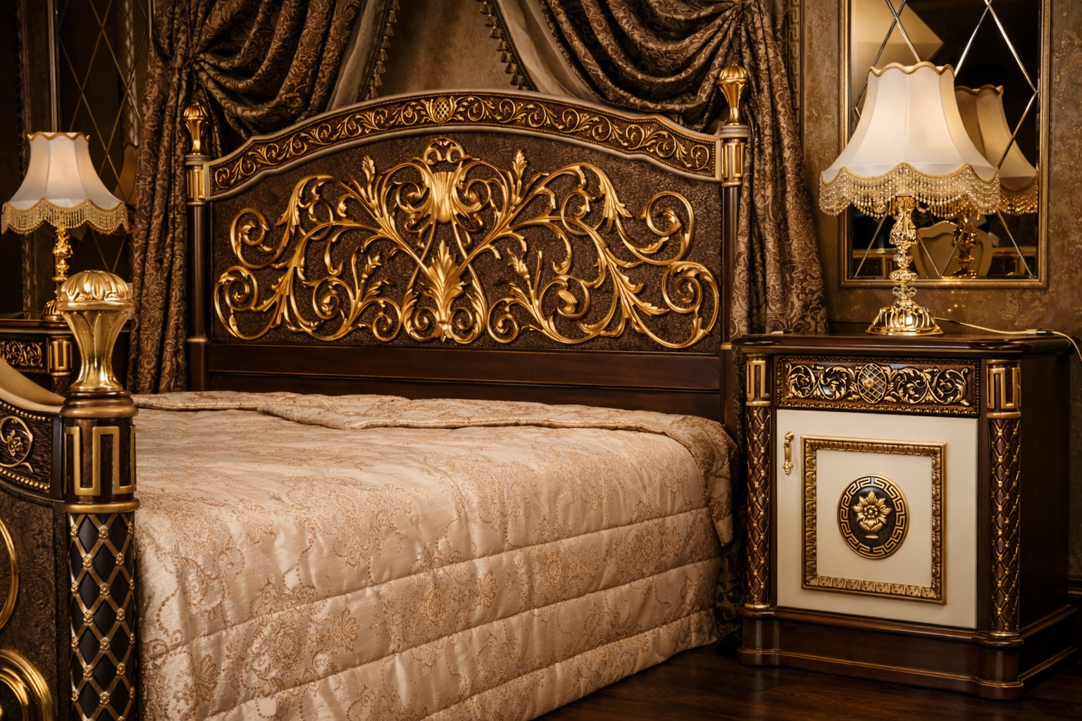 Luxury Royal King Size Bedroom Furniture Set – Bed with 2 Side Tables