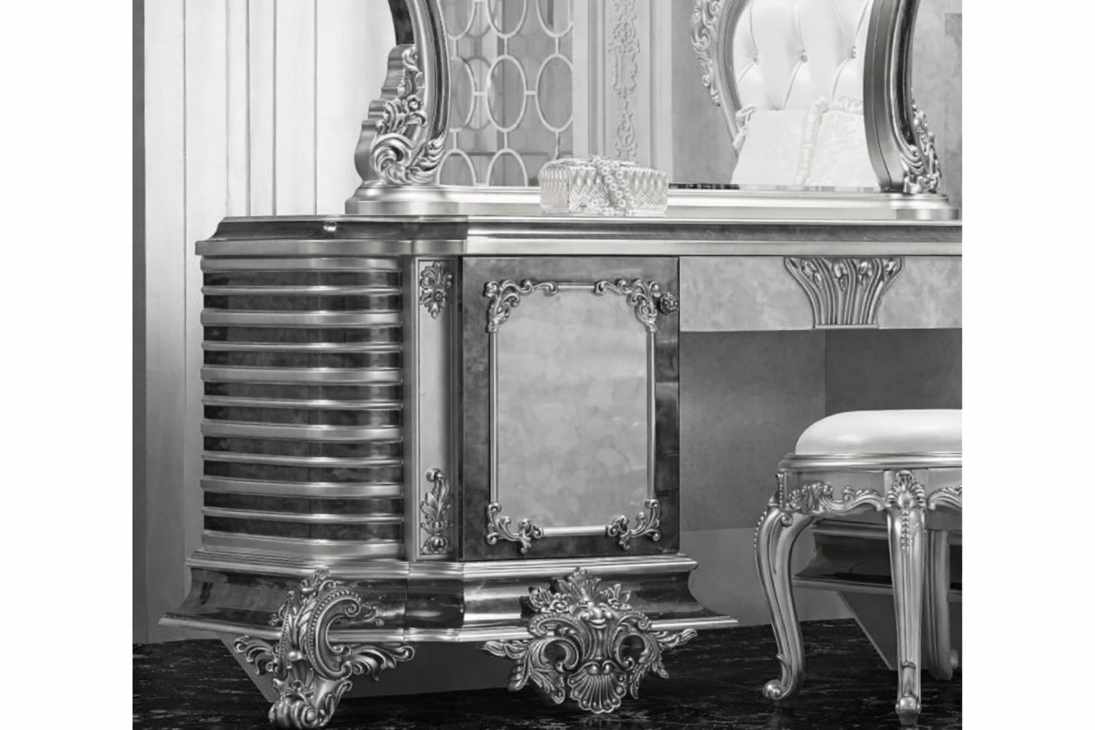 Luxury Royal King Size Bedroom Furniture Set – Bed with Side Tables & Dressing Table