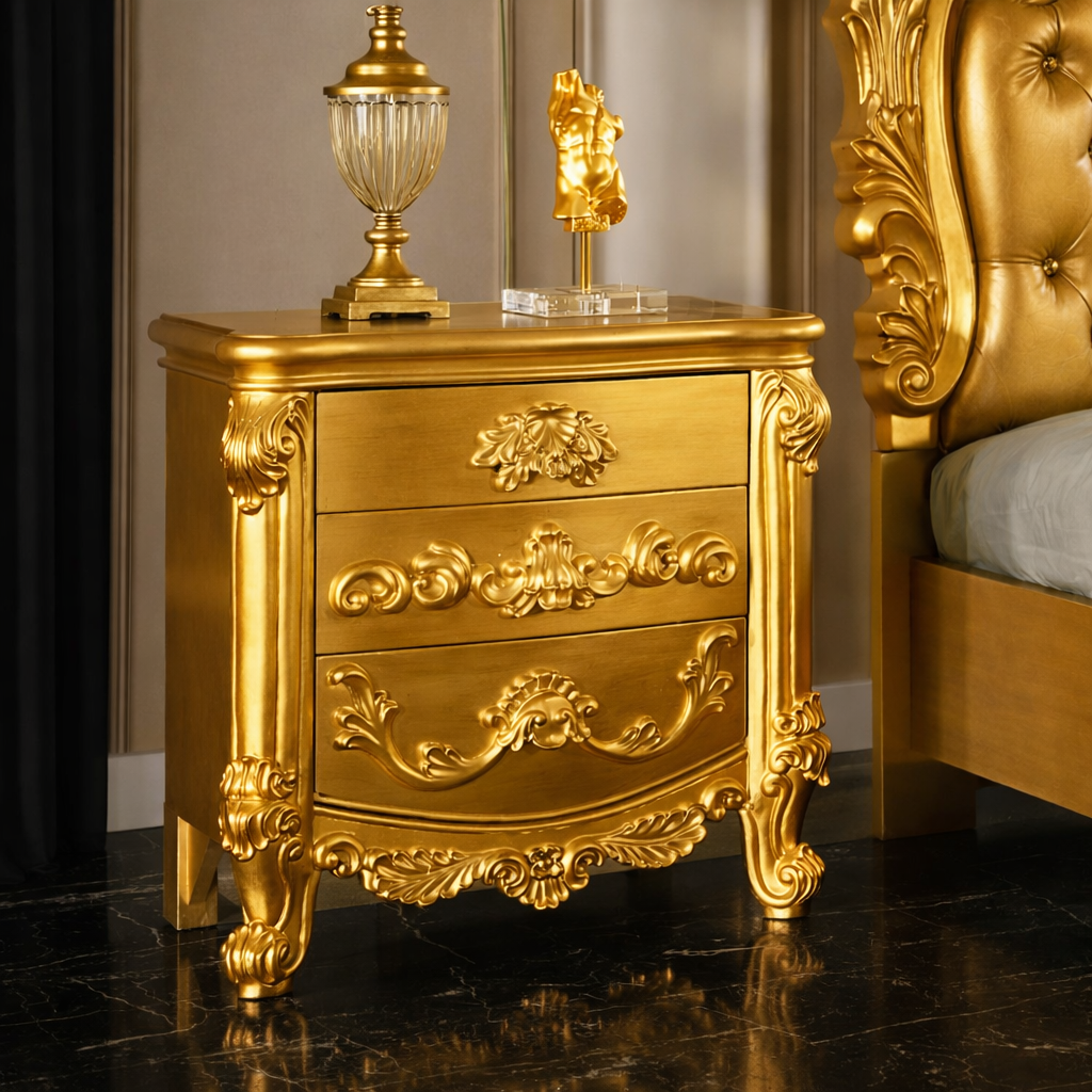 Luxury Royal King Size Bedroom Furniture Set – Bed with Side Tables & Dressing Table