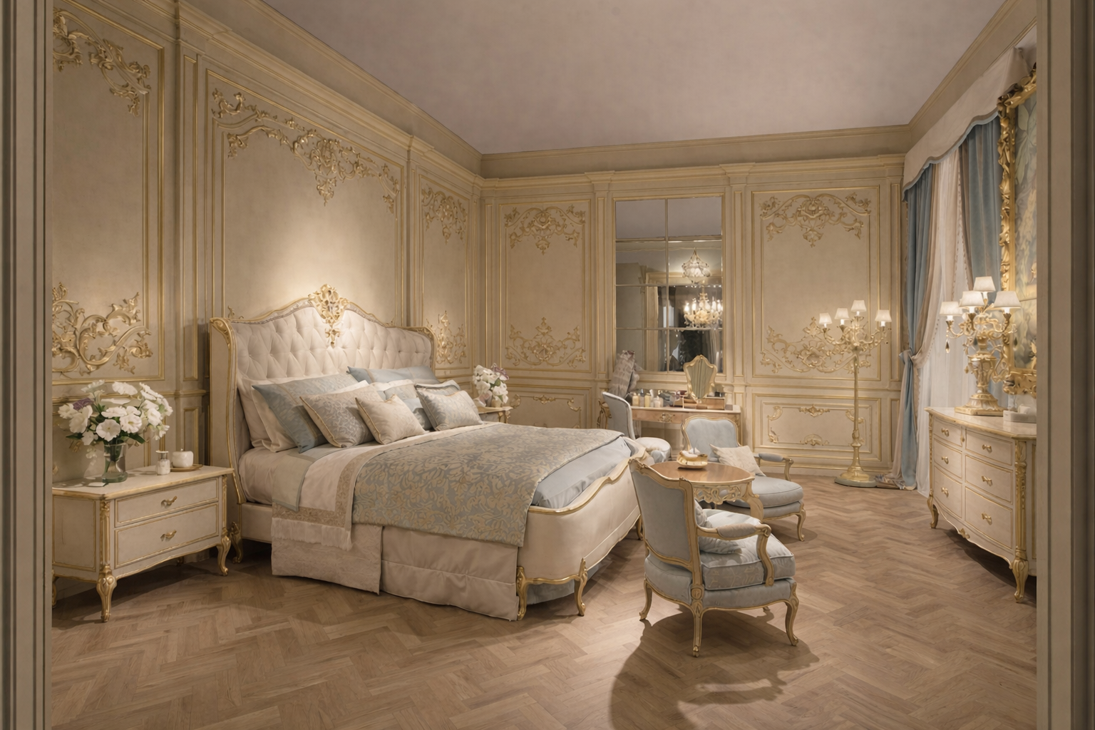 Luxury Royal King Size Bed – Premium Antique Style Upholstered Bed