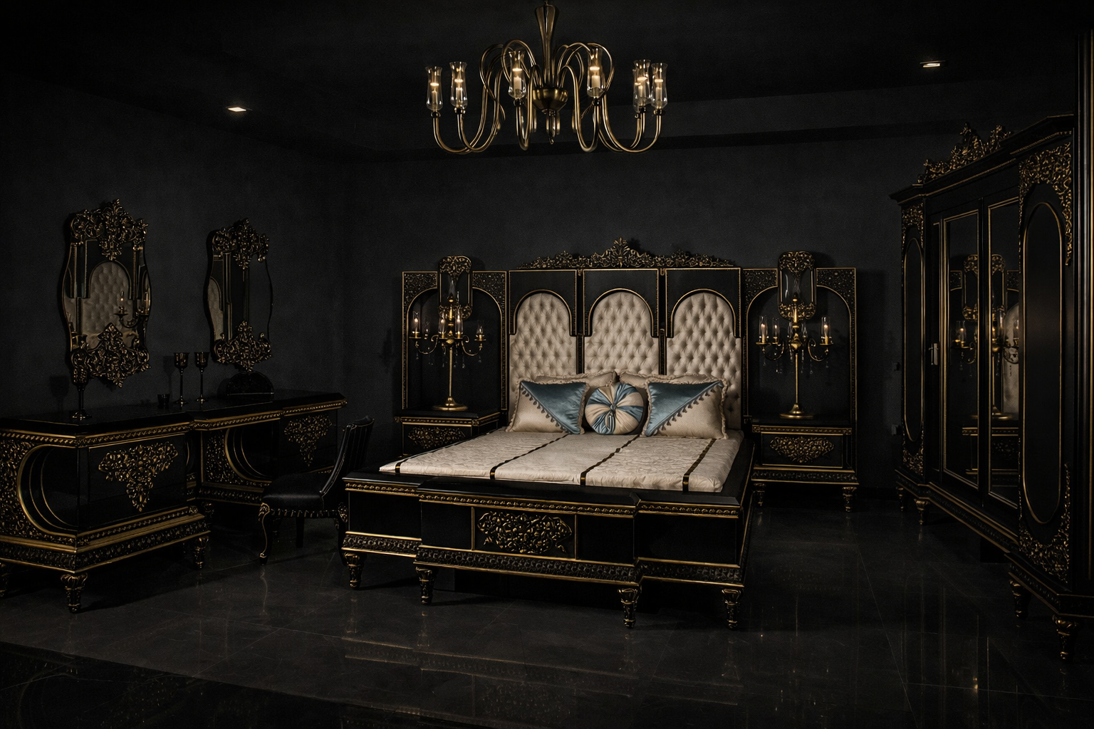 Luxury Royal King Size Bedroom Furniture Set – Complete Premium Antique Collection