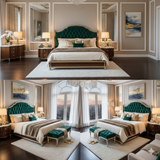 Luxury Antique King Size Bed Set with Side Tables & Bench – Royal Classic Bedroom Furniture