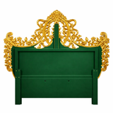 Royal Luxury King Bed – Antique Gold & Emerald Upholstered Palace-Style Bed