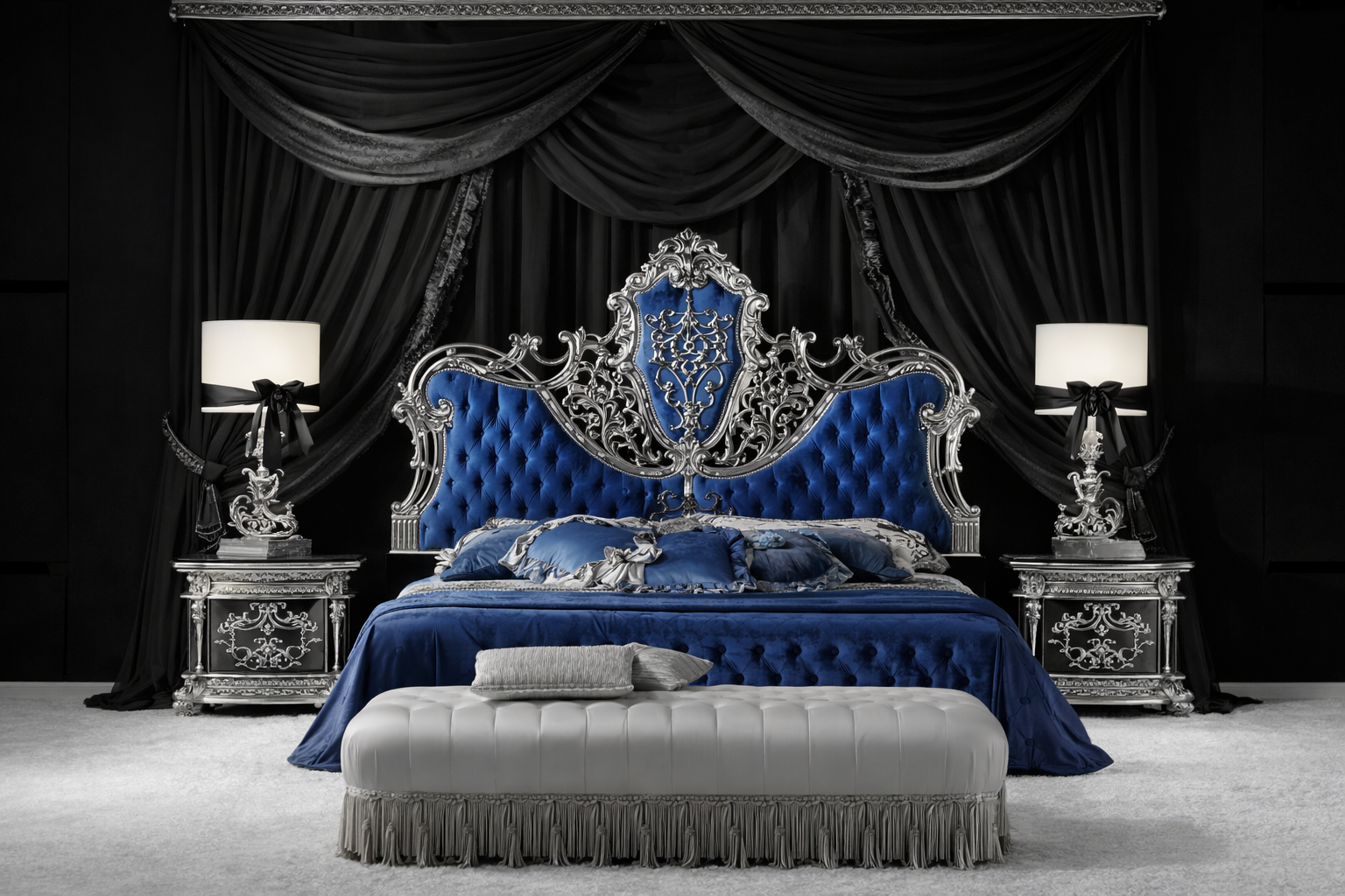 Luxury Antique King Size Bed Set with Dressing Table & Side Tables – Solid Teak Wood