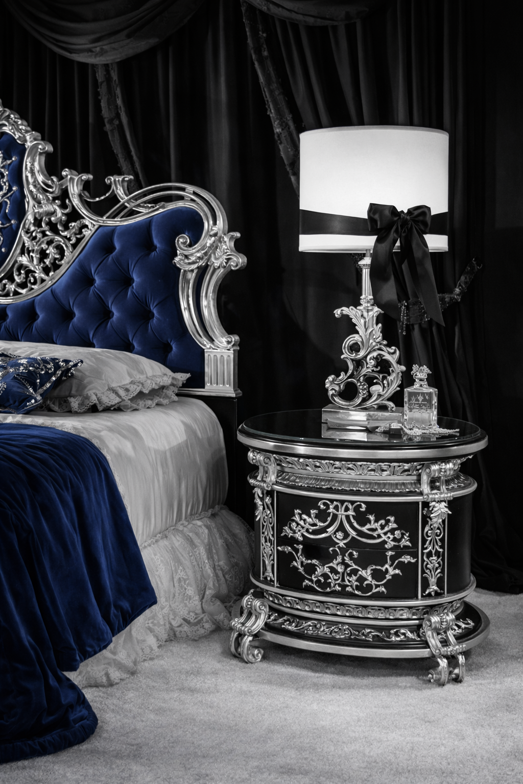 Luxury Antique King Size Bed Set with Dressing Table & Side Tables – Solid Teak Wood