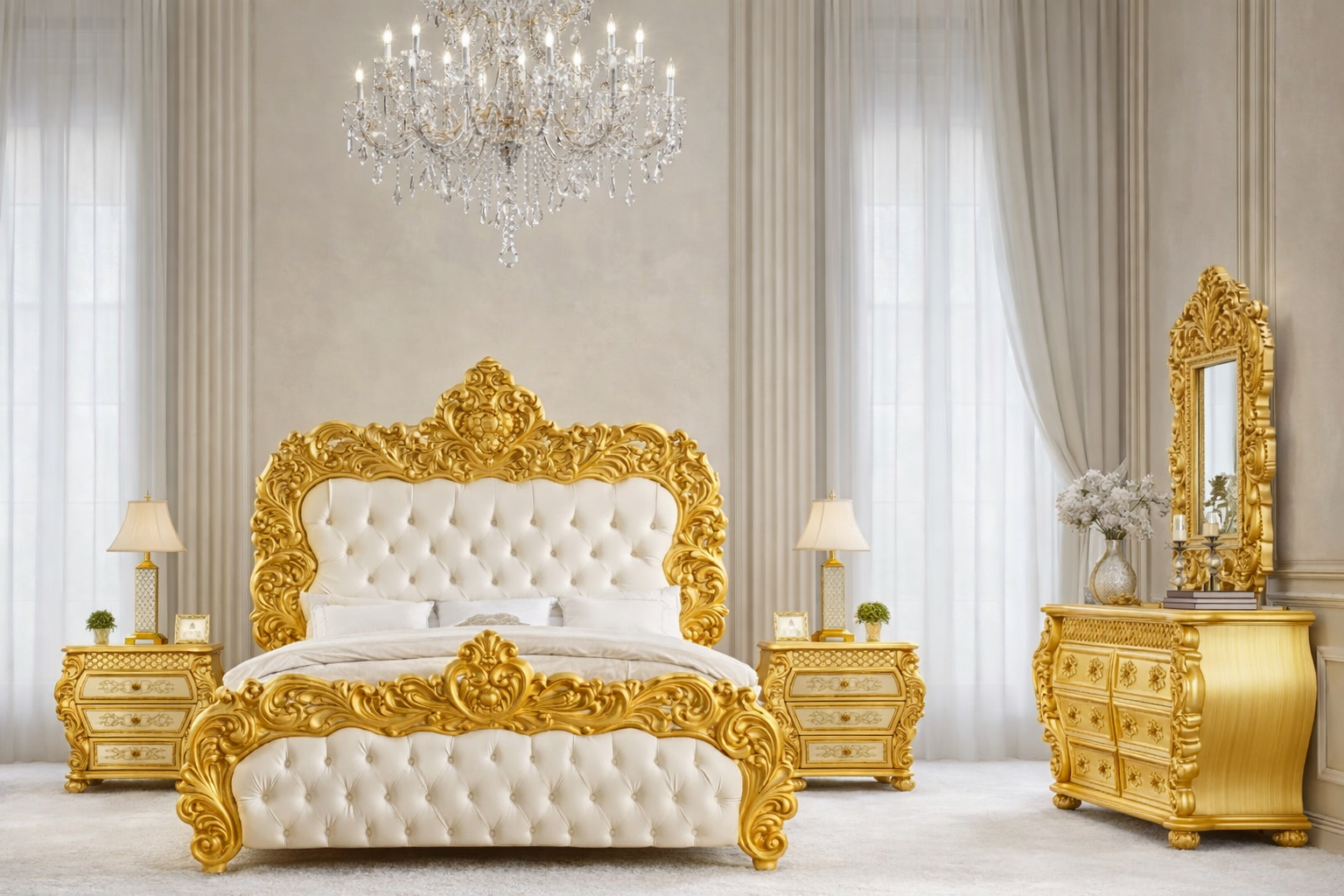 Luxury Antique King Size Bedroom Set – Premium Solid Teak Wood Royal Furniture