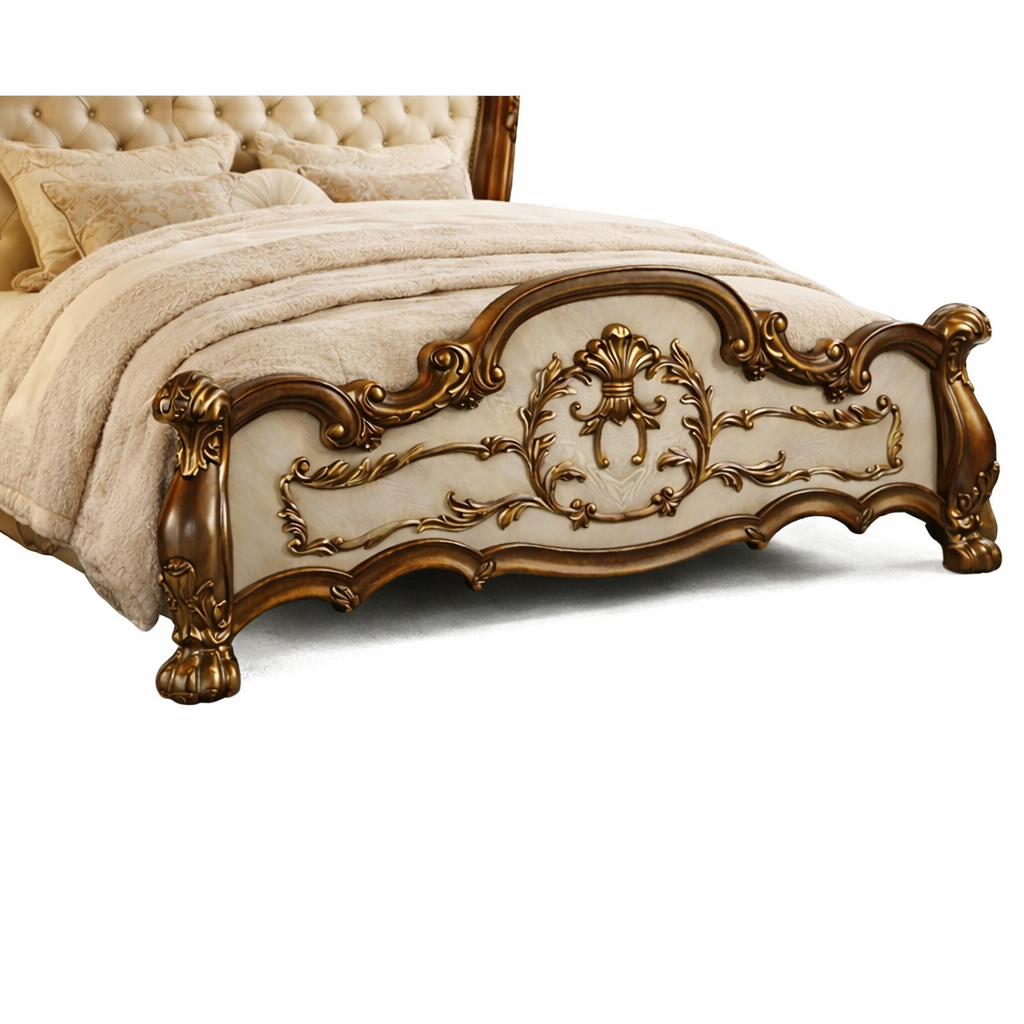 Luxury Antique King Size Bed – Premium Solid Wood Upholstered Bed