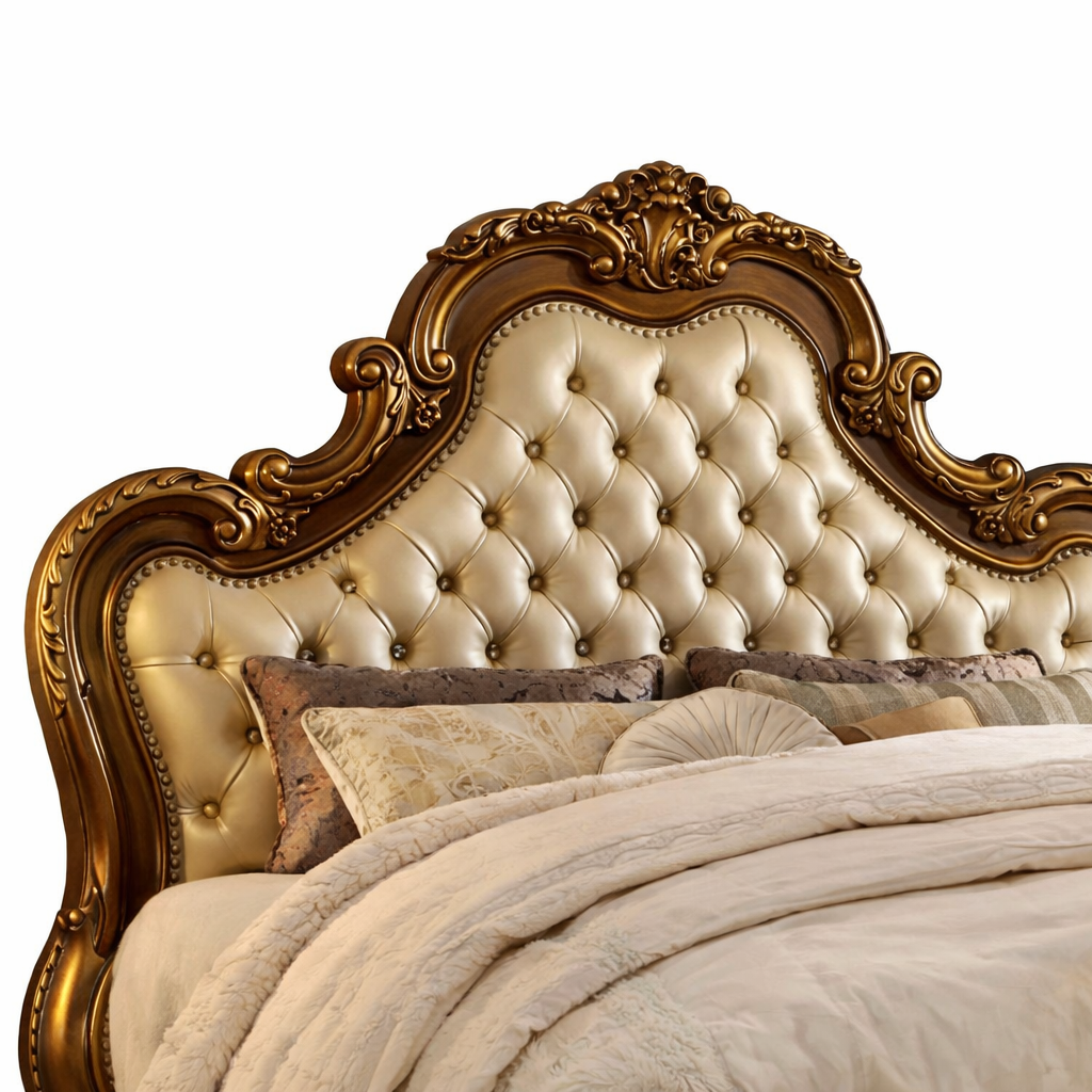 Luxury Antique King Size Bed – Premium Solid Wood Upholstered Bed