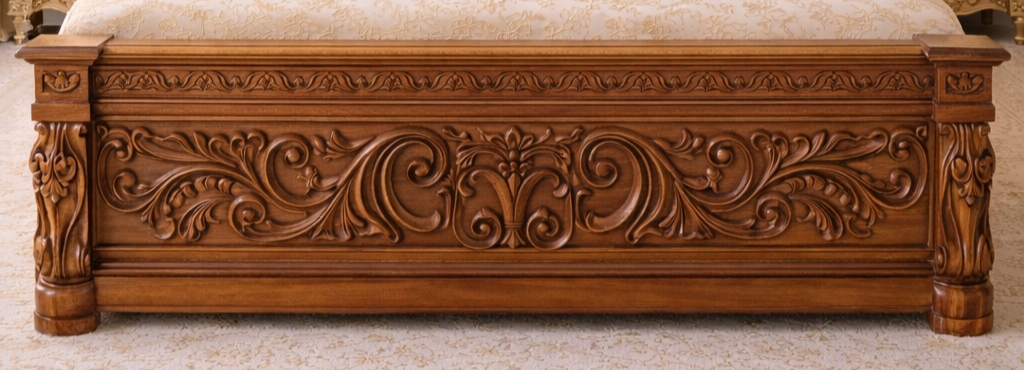 Royal Hand-Carved Solid Wood Bed – Luxury Antique Queen Size Bedroom Furniture