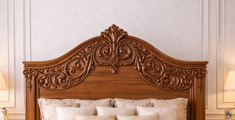 Royal Hand-Carved Solid Wood Bed – Luxury Antique Queen Size Bedroom Furniture