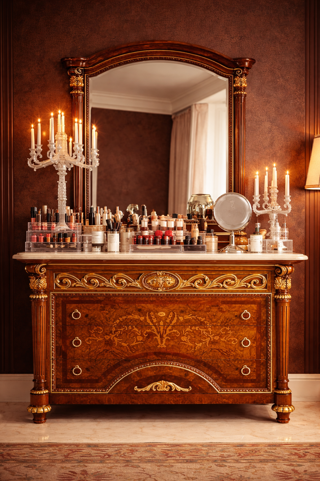 Luxury Classic Wooden Dressing Table with Mirror & Storage Drawers