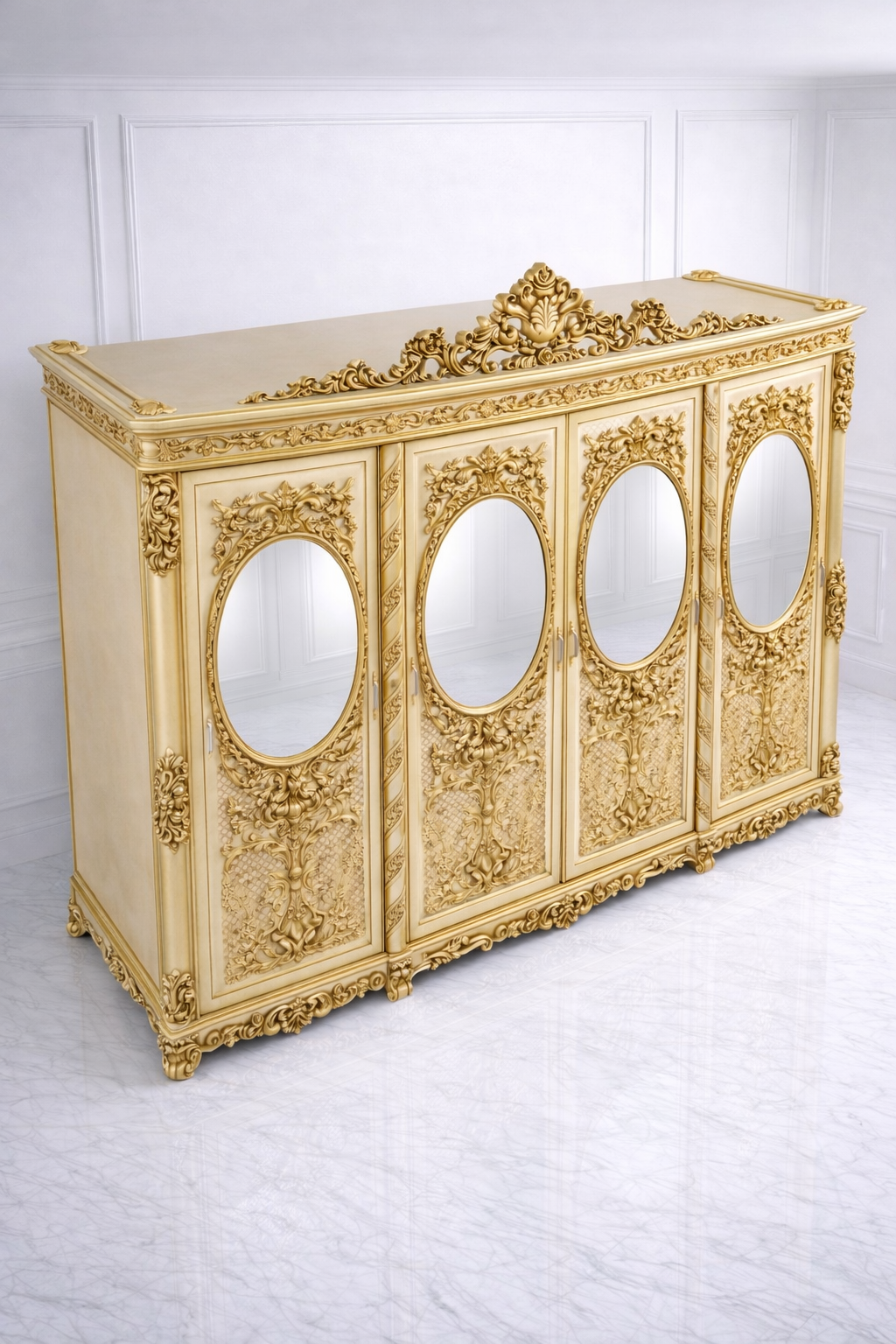Royal Gold Luxury Designer Wardrobe | Italian Carving Wooden Almirah