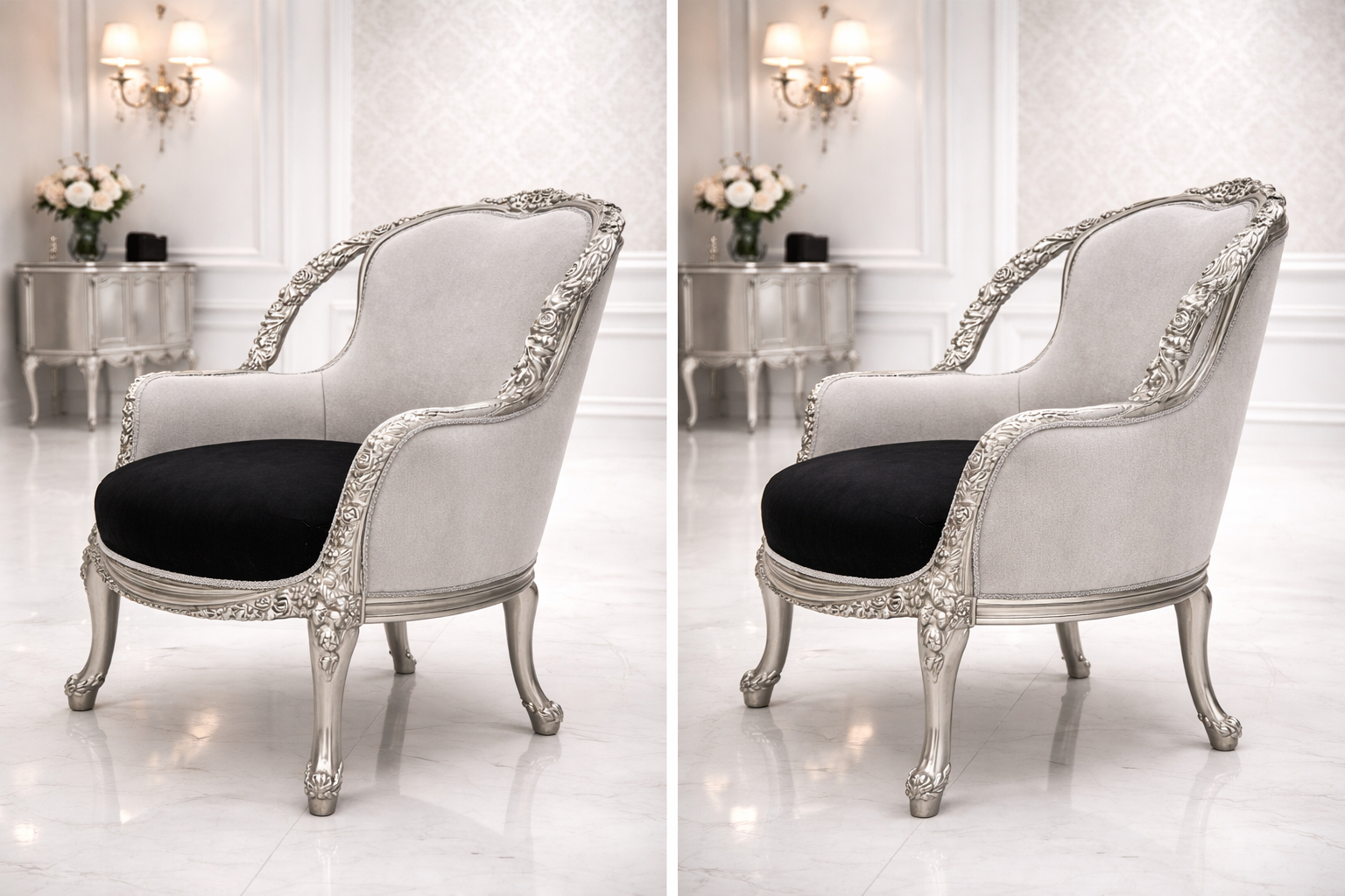 Luxury Royal Carved Lounge Chair – Classic Silver Accent Armchair