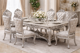 Royal Luxury 8 Seater Dining Table Set – Antique Silver Hand-Carved Solid Wood with Marble-Finish Top