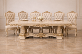 Royal Luxury 6 Seater Dining Table Set – Antique Gold Hand-Carved Solid Wood with Marble-Finish Top
