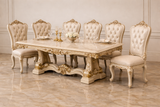 Royal Luxury 6 Seater Dining Table Set – Antique Gold Hand-Carved Solid Wood with Marble-Finish Top