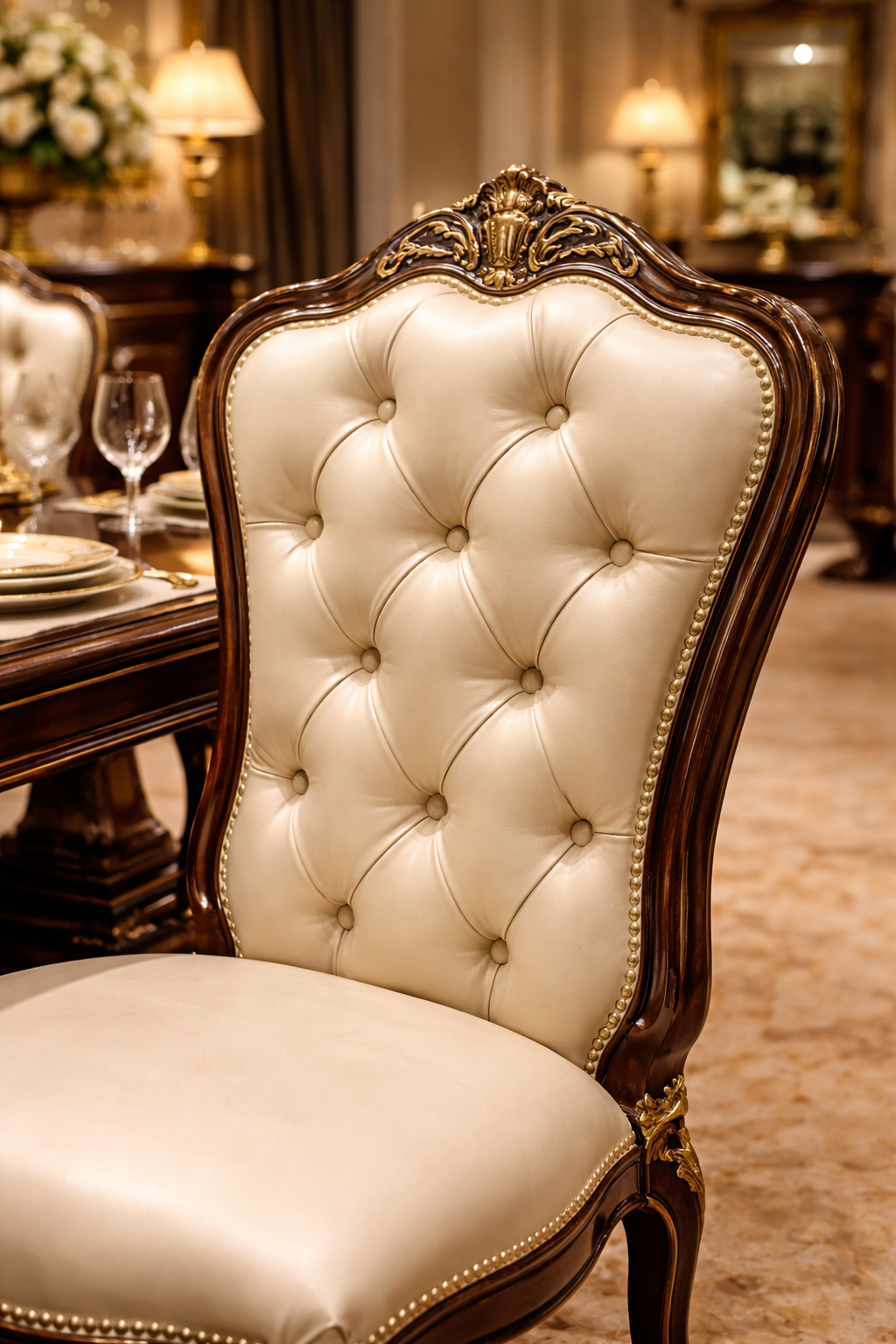 Royal Luxury 10 Seater Dining Table Set – European Classic Solid Wood Dining Set