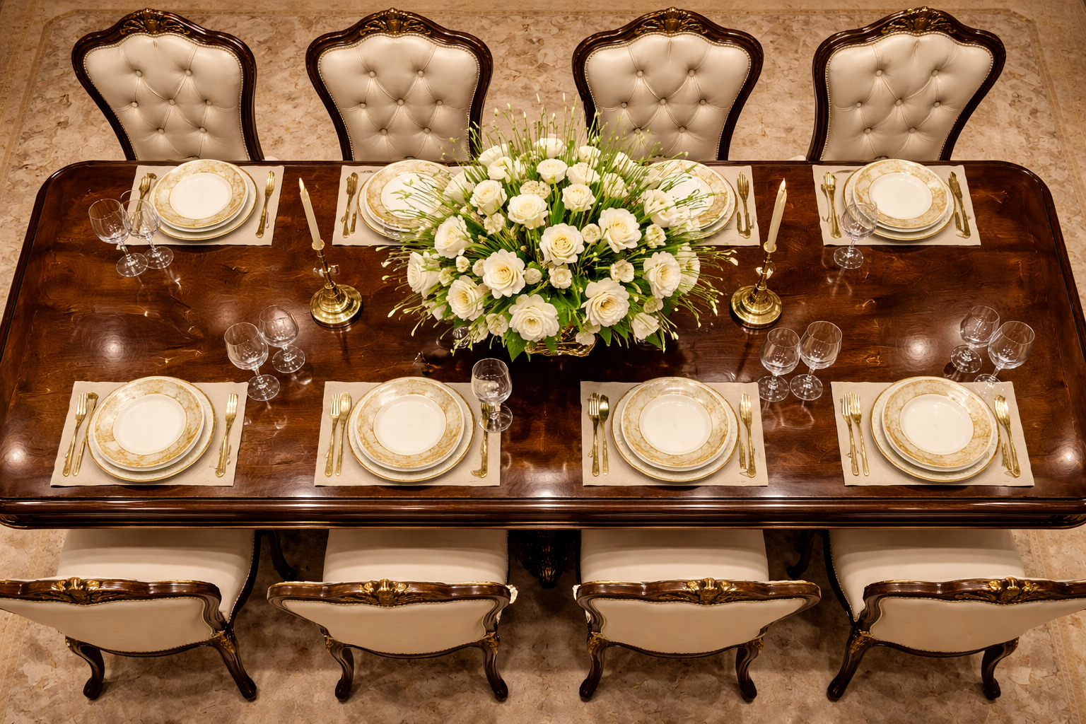 Royal Luxury 10 Seater Dining Table Set – European Classic Solid Wood Dining Set