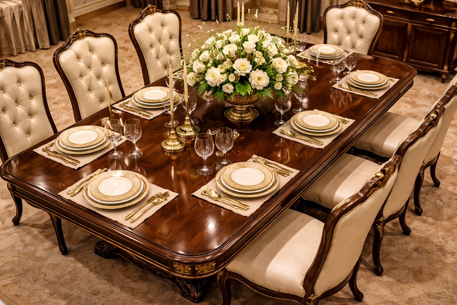 Royal Luxury 10 Seater Dining Table Set – European Classic Solid Wood Dining Set