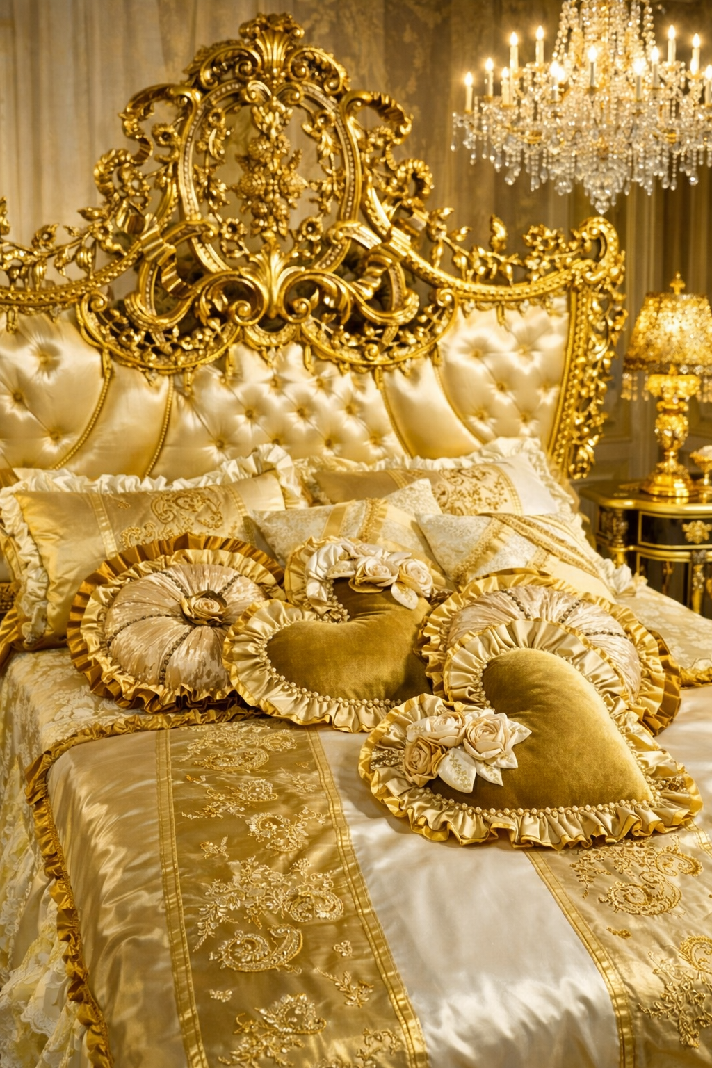 Royal Antique Luxury Bedroom Set with Hydraulic Storage – Premium Golden Finish