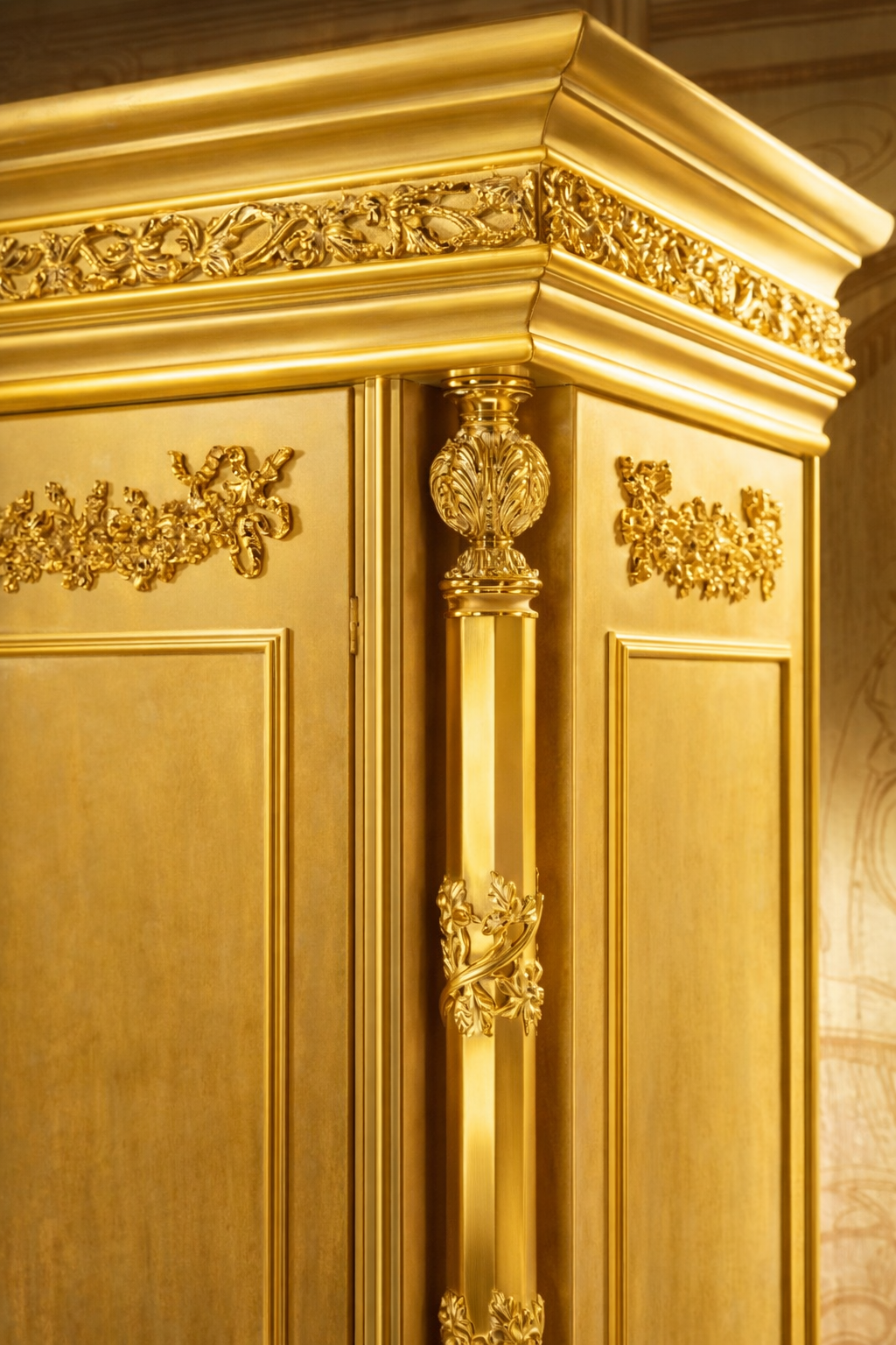 Royal Antique Luxury Bedroom Set with Hydraulic Storage – Premium Golden Finish