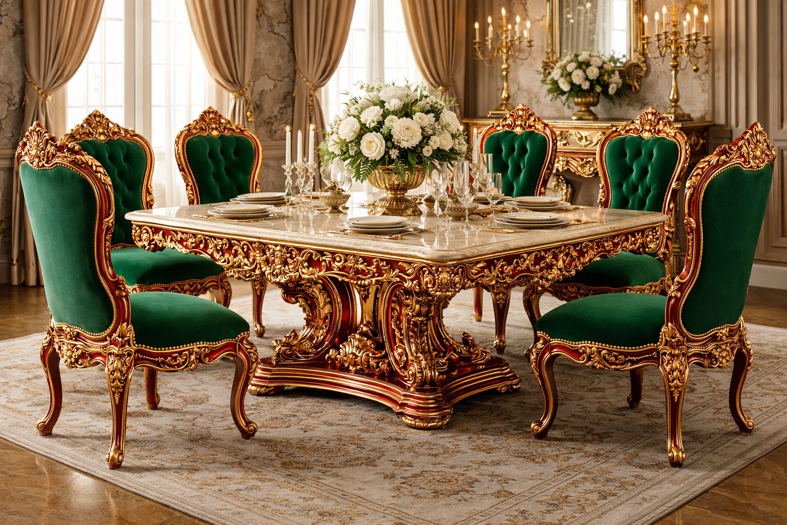 Antique 6 Seater Dining Table – Royal Hand-Carved Luxury Dining Set