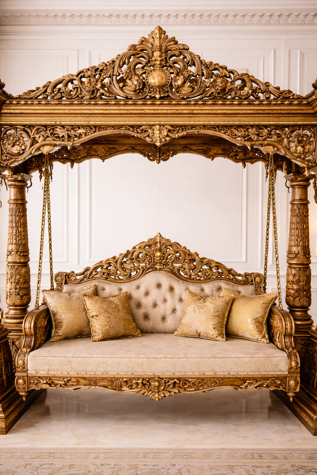 Luxury Hand Carved Wooden Jhula | Royal Carving Design Swing for Living Room