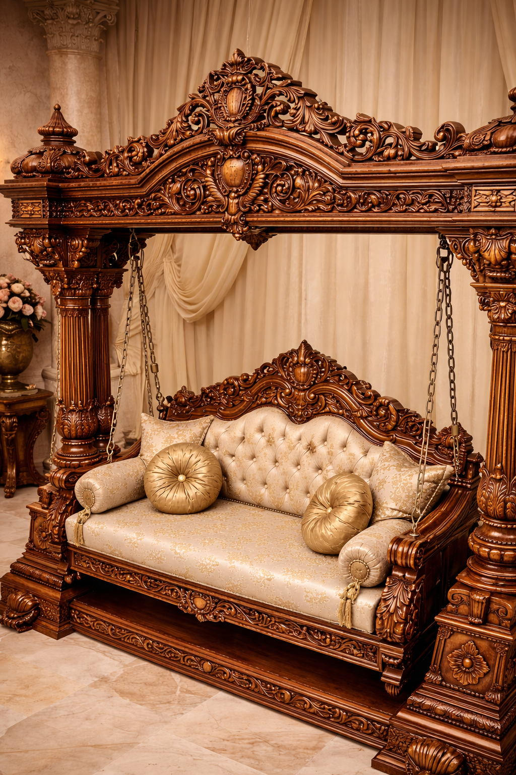 Luxury Wooden Carved Swing Jhula | Royal Antique Designer Wooden Jhula