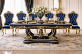 Royal Luxury 6 Seater Dining Table Set – Blue & Gold Hand-Carved Antique Dining Set