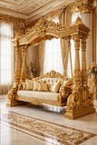 Luxury Golden Carved Swing Jhula | Royal Antique Designer Gold Jhula for Living Room
